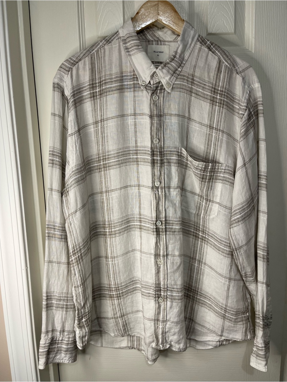 Billy Reid Standard Fit 100% Linen Made in Italy Plaid Button Front Shirt XL